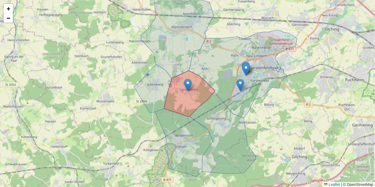 Karte des Postleitzahlen Bereichs  und der umliegenden Postleitzahlen in Deutschland