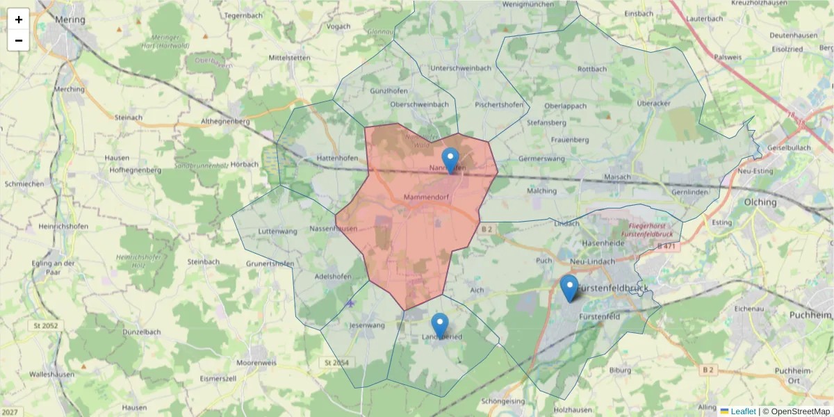 Karte des Postleitzahlen Bereichs  und der umliegenden Postleitzahlen in Deutschland
