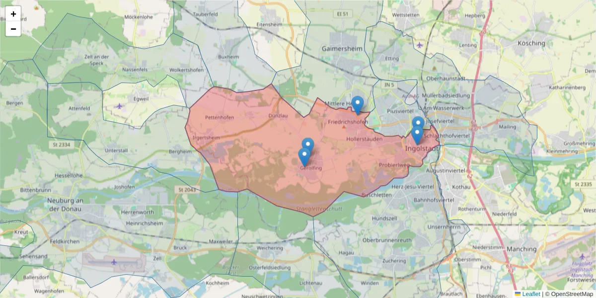 Karte des Postleitzahlen Bereichs  und der umliegenden Postleitzahlen in Deutschland