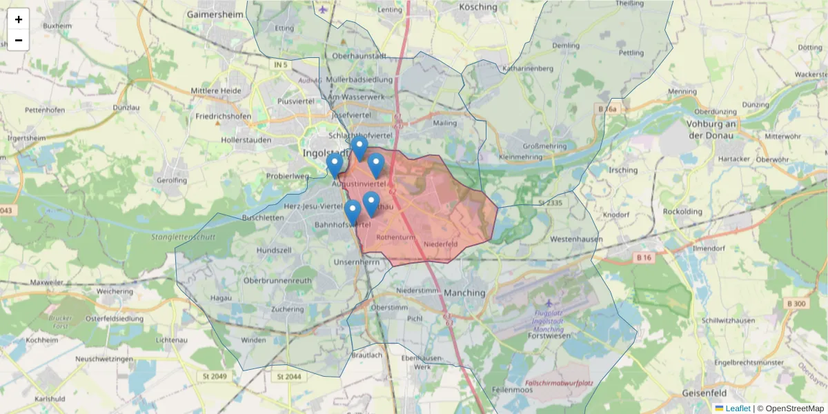 Karte des Postleitzahlen Bereichs  und der umliegenden Postleitzahlen in Deutschland