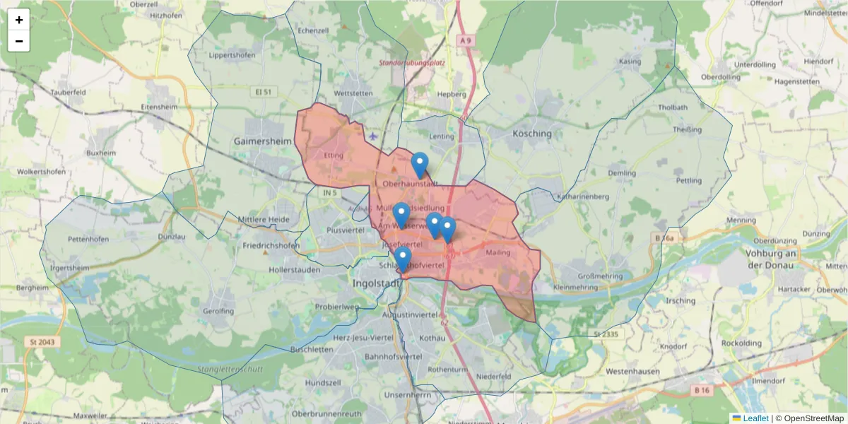 Karte des Postleitzahlen Bereichs  und der umliegenden Postleitzahlen in Deutschland