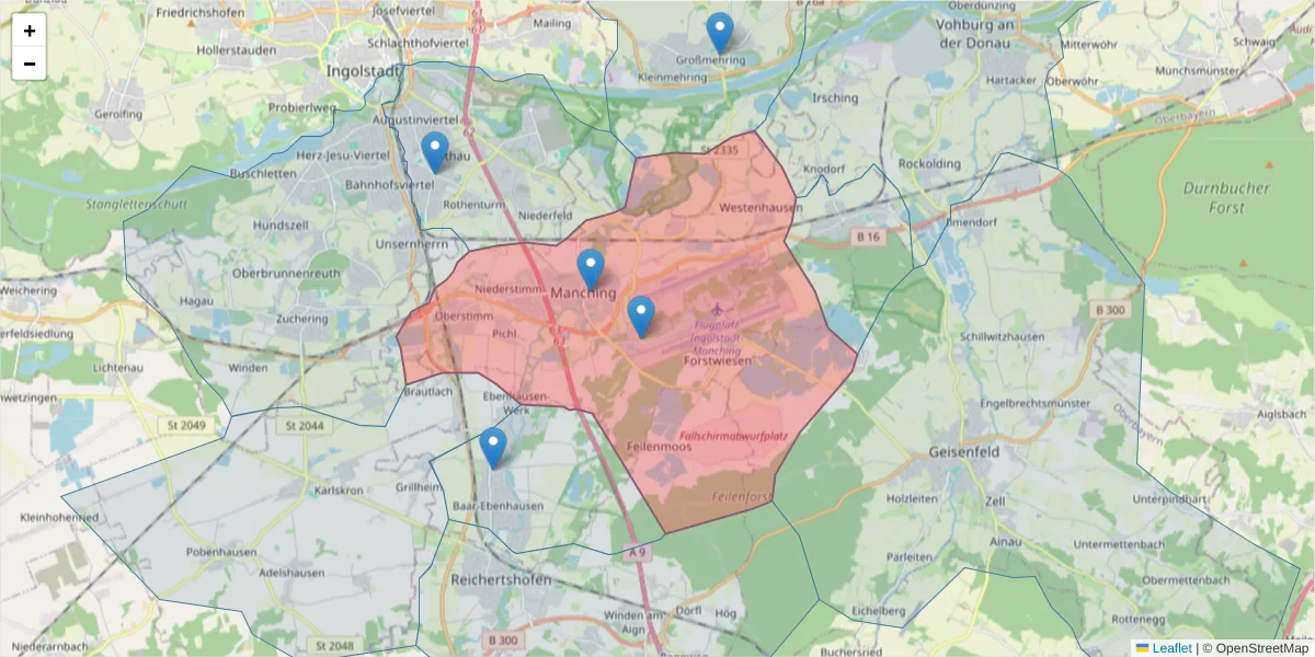 Karte des Postleitzahlen Bereichs  und der umliegenden Postleitzahlen in Deutschland