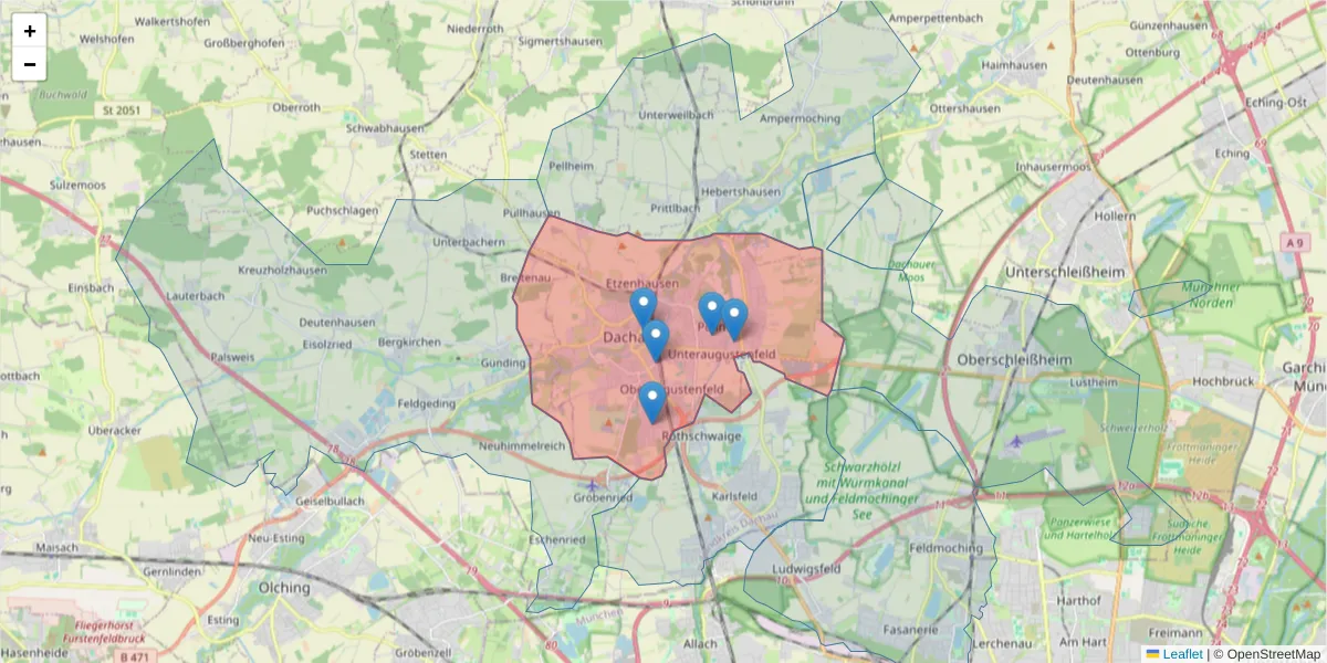 Karte des Postleitzahlen Bereichs  und der umliegenden Postleitzahlen in Deutschland