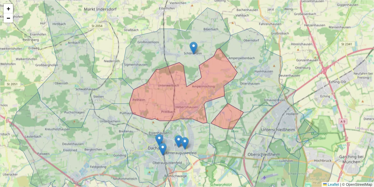 Karte des Postleitzahlen Bereichs  und der umliegenden Postleitzahlen in Deutschland