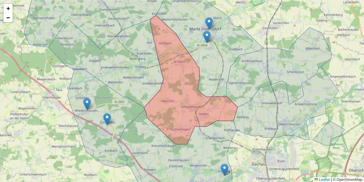 Karte des Postleitzahlen Bereichs  und der umliegenden Postleitzahlen in Deutschland