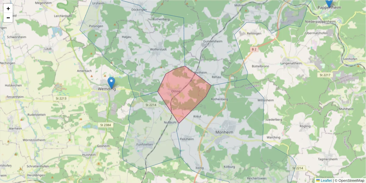 Karte des Postleitzahlen Bereichs  und der umliegenden Postleitzahlen in Deutschland