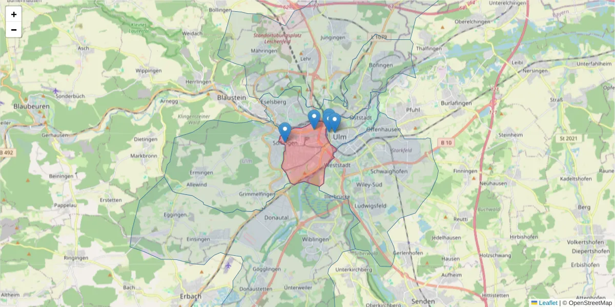Karte des Postleitzahlen Bereichs  und der umliegenden Postleitzahlen in Deutschland