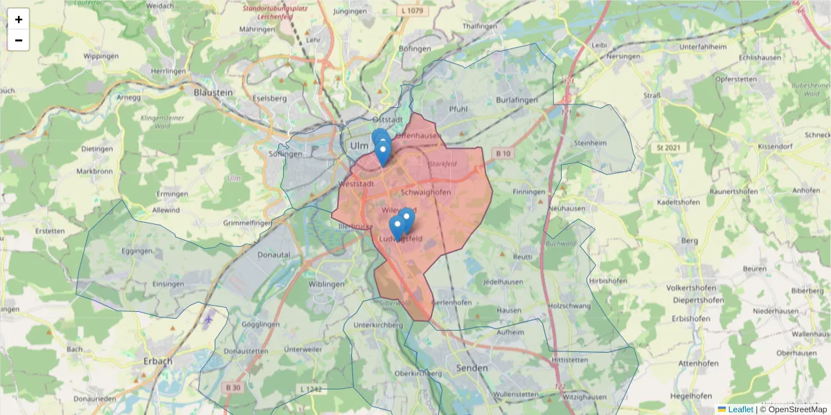 Karte des Postleitzahlen Bereichs  und der umliegenden Postleitzahlen in Deutschland