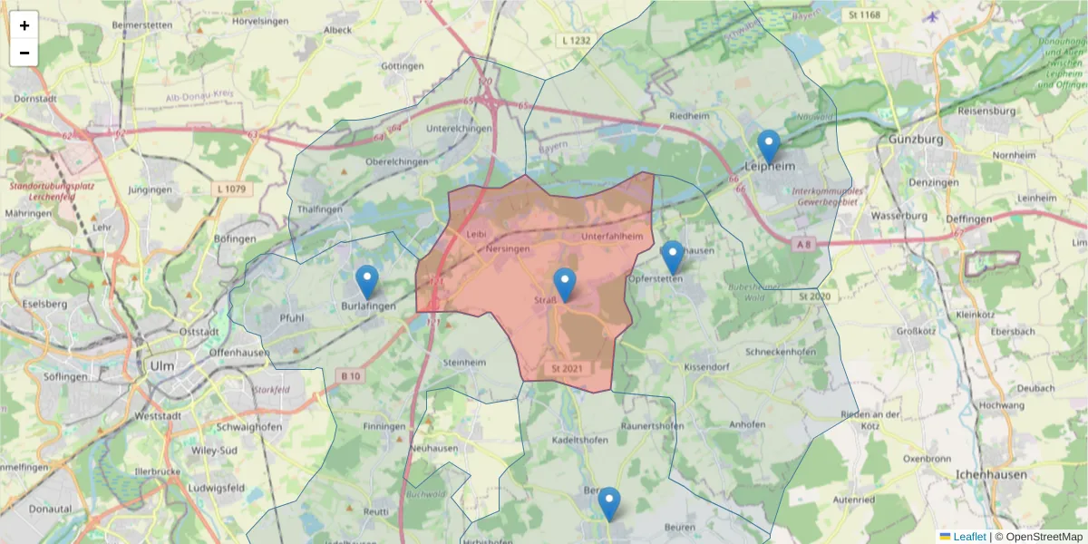 Karte des Postleitzahlen Bereichs  und der umliegenden Postleitzahlen in Deutschland