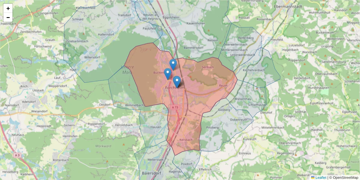 Karte des Postleitzahlen Bereichs  und der umliegenden Postleitzahlen in Deutschland