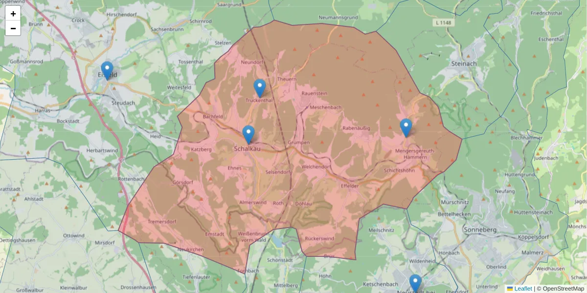 Karte des Postleitzahlen Bereichs  und der umliegenden Postleitzahlen in Deutschland