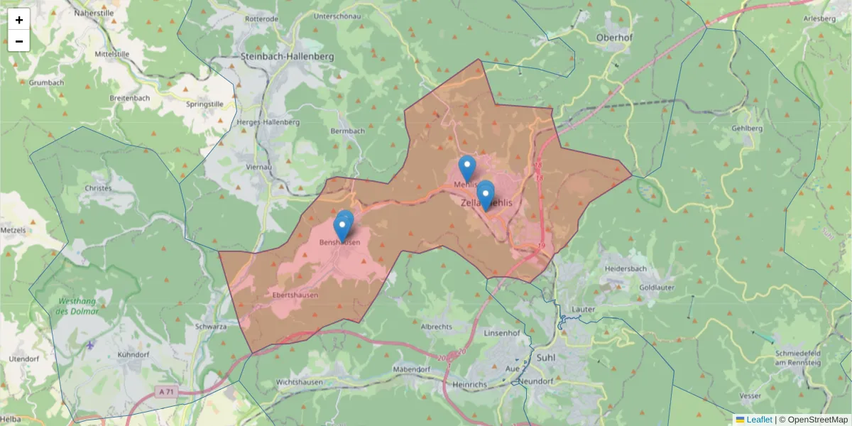 Karte des Postleitzahlen Bereichs  und der umliegenden Postleitzahlen in Deutschland