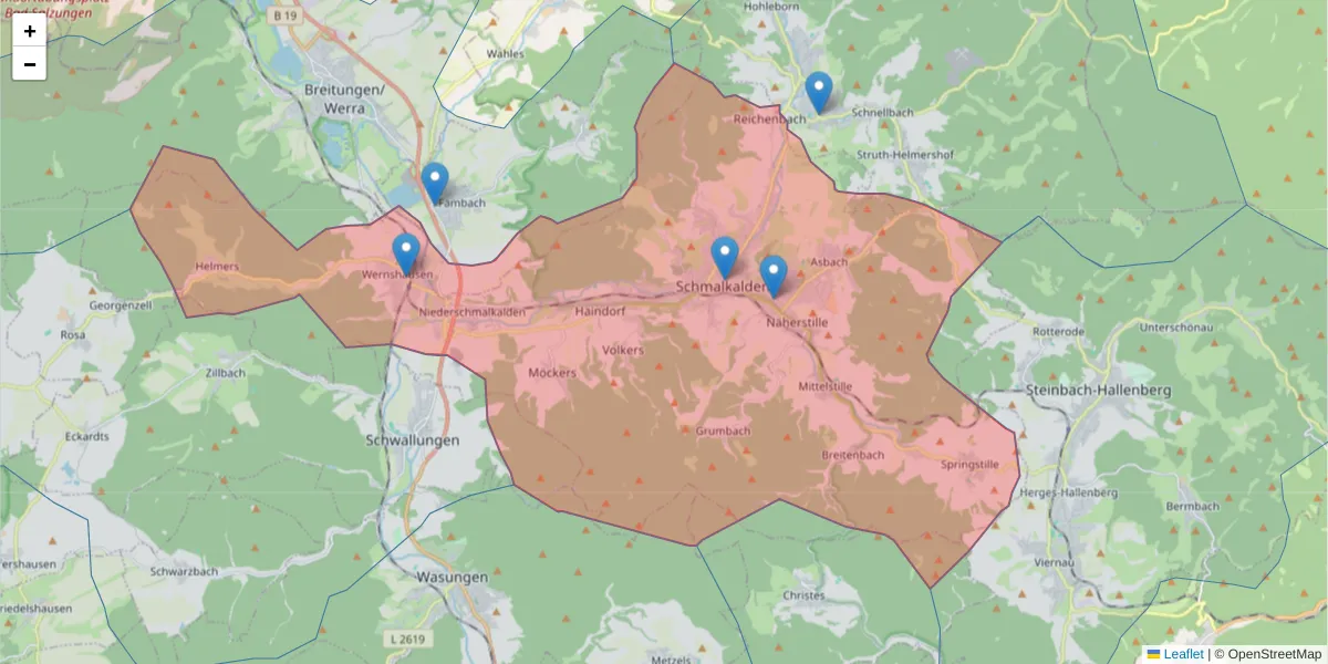 Karte des Postleitzahlen Bereichs  und der umliegenden Postleitzahlen in Deutschland