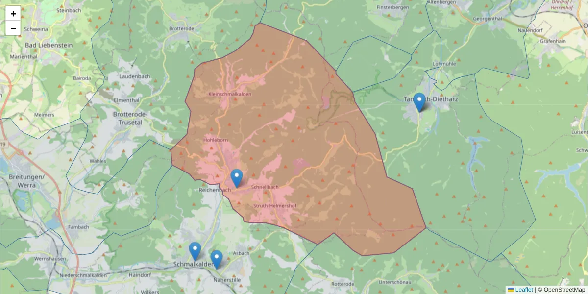 Karte des Postleitzahlen Bereichs  und der umliegenden Postleitzahlen in Deutschland