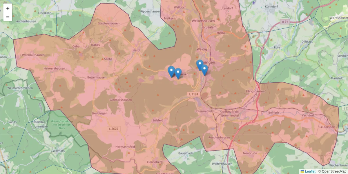Karte des Postleitzahlen Bereichs  und der umliegenden Postleitzahlen in Deutschland