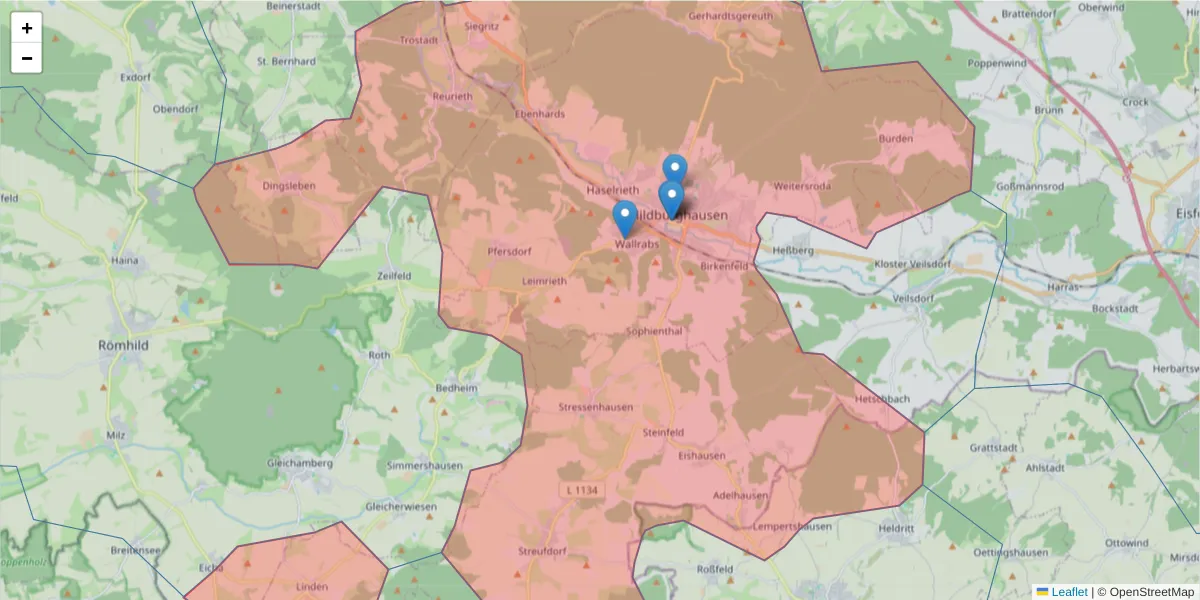 Karte des Postleitzahlen Bereichs  und der umliegenden Postleitzahlen in Deutschland