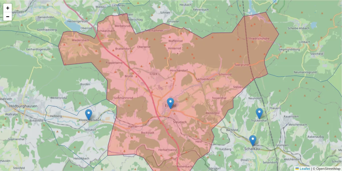 Karte des Postleitzahlen Bereichs  und der umliegenden Postleitzahlen in Deutschland