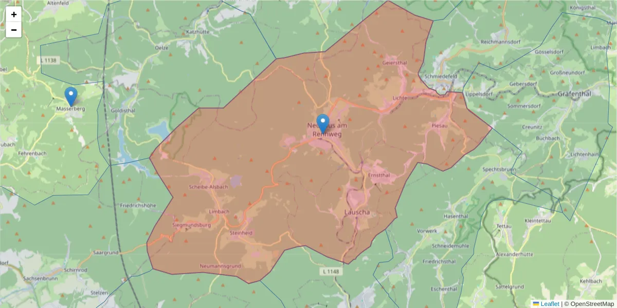 Karte des Postleitzahlen Bereichs  und der umliegenden Postleitzahlen in Deutschland