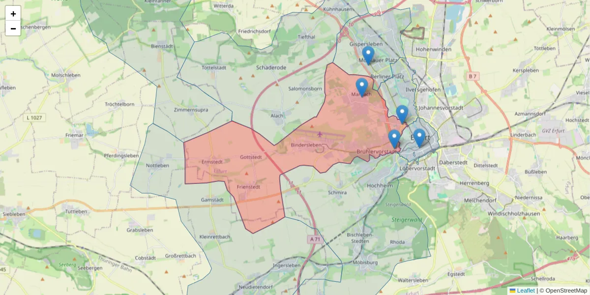 Karte des Postleitzahlen Bereichs  und der umliegenden Postleitzahlen in Deutschland