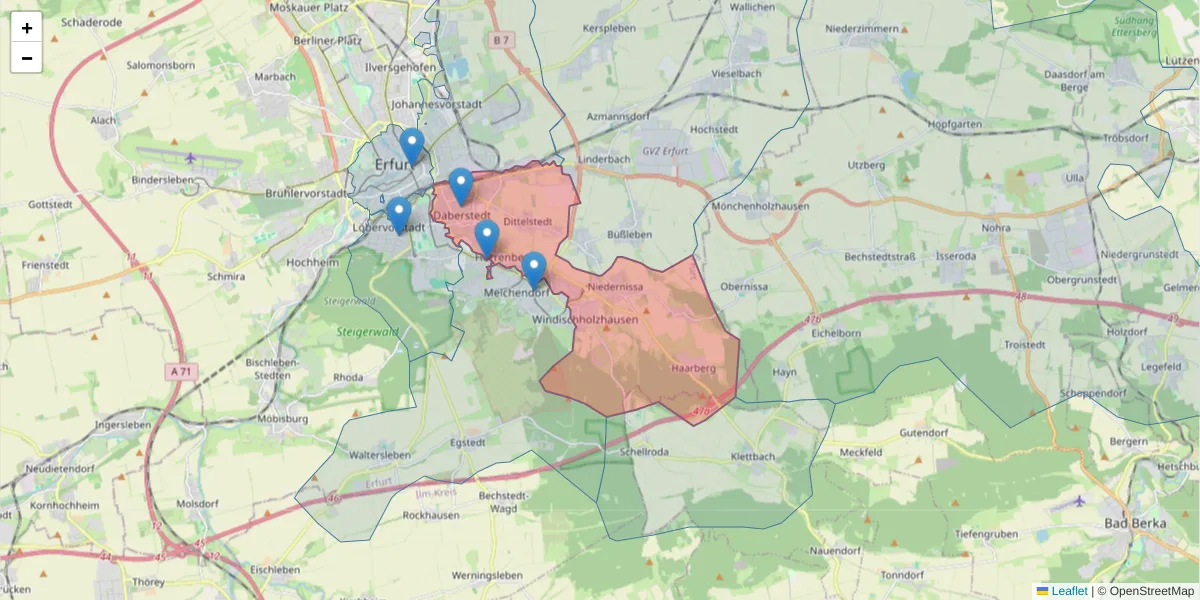 Karte des Postleitzahlen Bereichs  und der umliegenden Postleitzahlen in Deutschland