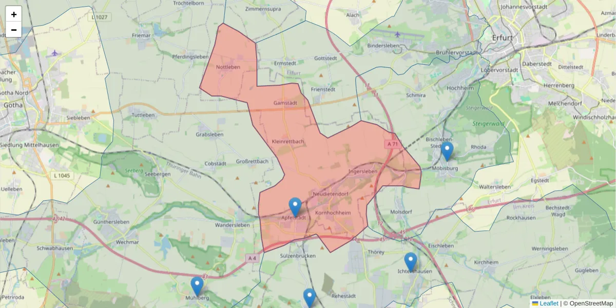 Karte des Postleitzahlen Bereichs  und der umliegenden Postleitzahlen in Deutschland
