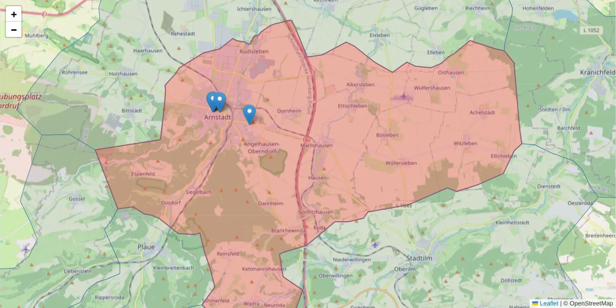 Karte des Postleitzahlen Bereichs  und der umliegenden Postleitzahlen in Deutschland