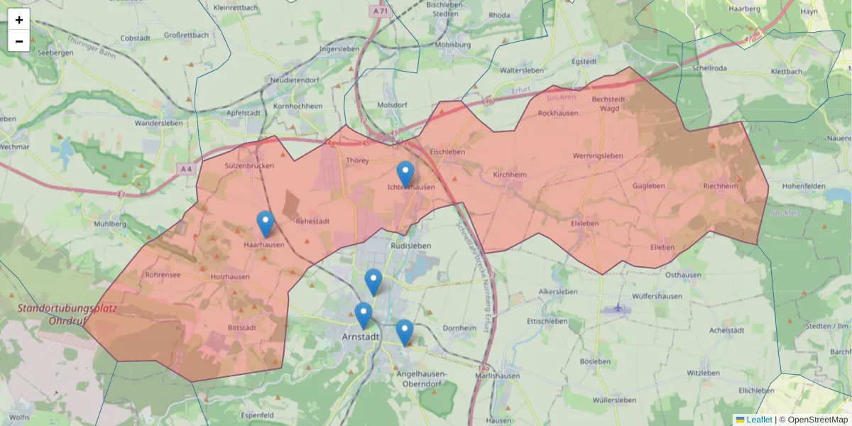 Karte des Postleitzahlen Bereichs  und der umliegenden Postleitzahlen in Deutschland
