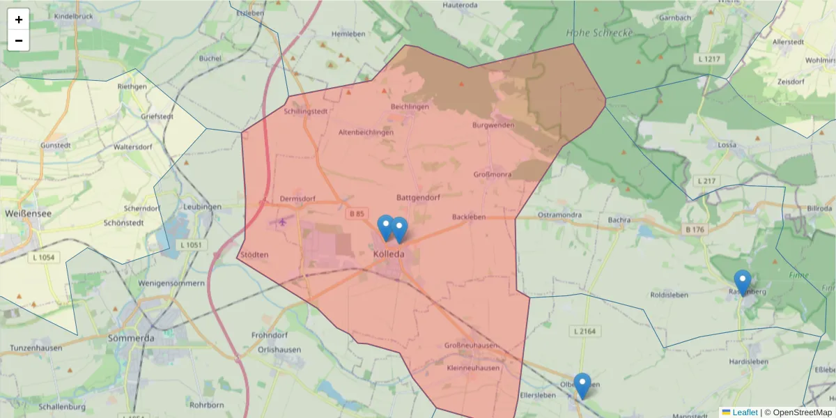 Karte des Postleitzahlen Bereichs  und der umliegenden Postleitzahlen in Deutschland
